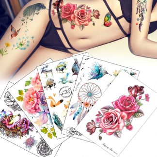 Flower Bird Printed Temporary Tattoo
